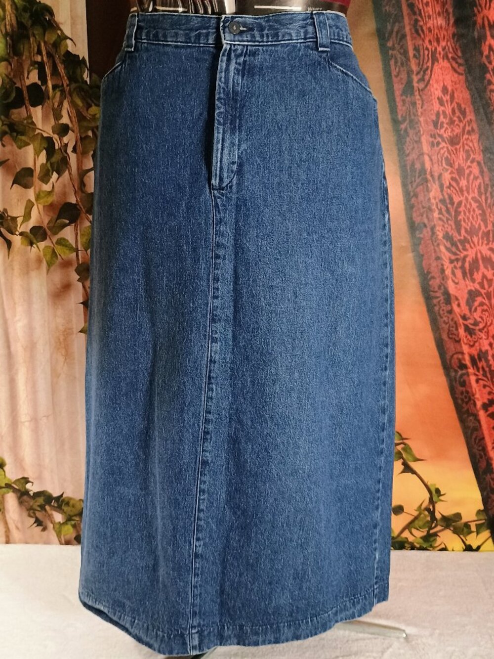 EUC VTG Lee Dark Wash Denim Vintage High Waist Midi Mom Skirt Cotton See Desc Sz